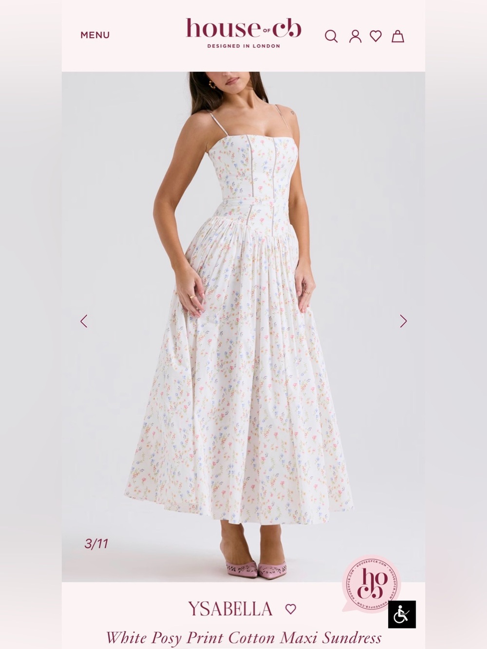 House of CB YSABELLA White Posy Print Cotton Maxi Sundress L+ plus cup $299 - Picture 6 of 9